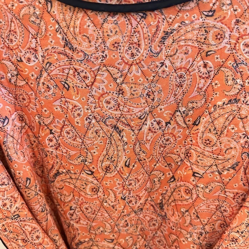 J JILL Ruana quilted kimono orange paisley belted coastal grandma vest NWOT S-L - Picture 8 of 11
